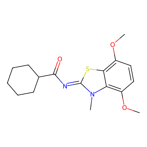 N-(4,7-dimethoxy-3-methyl-1,3-benzothiazol-2-ylidene)cyclohexanecarboxamide structure