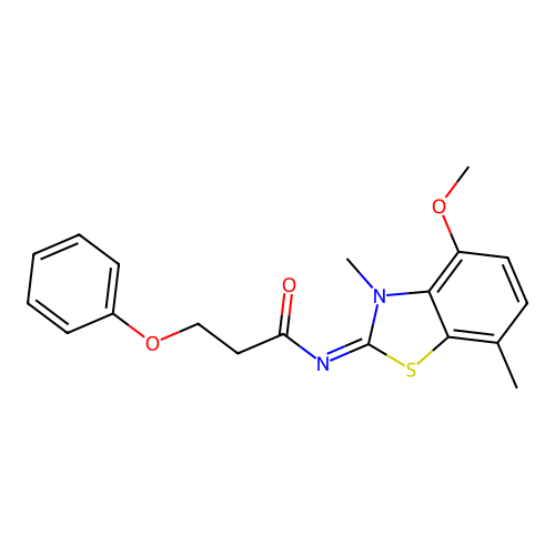 N-(4-methoxy-3,7-dimethyl-1,3-benzothiazol-2-ylidene)-3-phenoxypropanamide structure