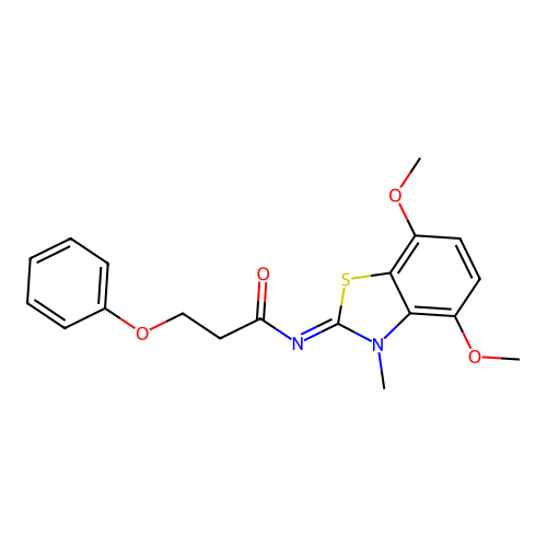 N-(4,7-dimethoxy-3-methyl-1,3-benzothiazol-2-ylidene)-3-phenoxypropanamide structure