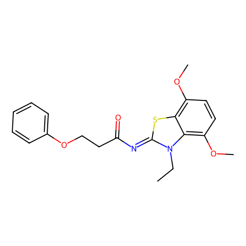 N-(3-ethyl-4,7-dimethoxy-1,3-benzothiazol-2-ylidene)-3-phenoxypropanamide structure