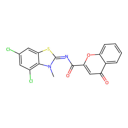 N-(4,6-dichloro-3-methyl-1,3-benzothiazol-2-ylidene)-4-oxochromene-2-carboxamide structure