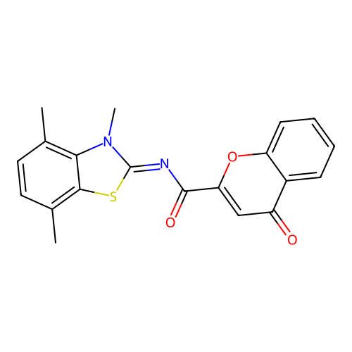 4-oxo-N-(3,4,7-trimethyl-1,3-benzothiazol-2-ylidene)chromene-2-carboxamide structure