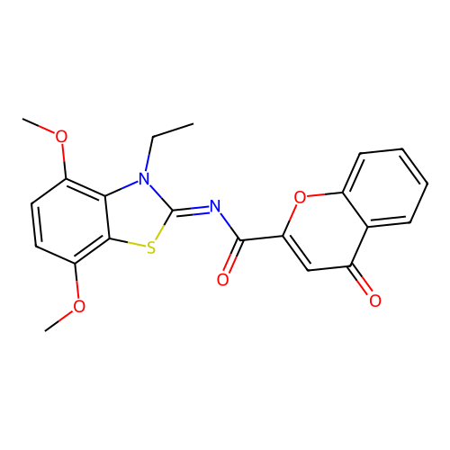 N-(3-ethyl-4,7-dimethoxy-1,3-benzothiazol-2-ylidene)-4-oxochromene-2-carboxamide structure