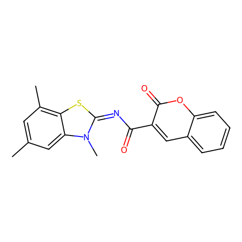 2-oxo-N-(3,5,7-trimethyl-1,3-benzothiazol-2-ylidene)chromene-3-carboxamide structure