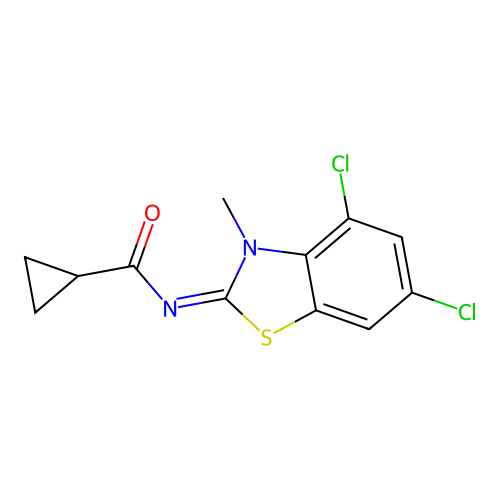 N-(4,6-dichloro-3-methyl-1,3-benzothiazol-2-ylidene)cyclopropanecarboxamide structure