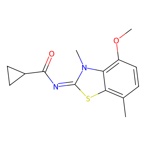 N-(4-methoxy-3,7-dimethyl-1,3-benzothiazol-2-ylidene)cyclopropanecarboxamide structure