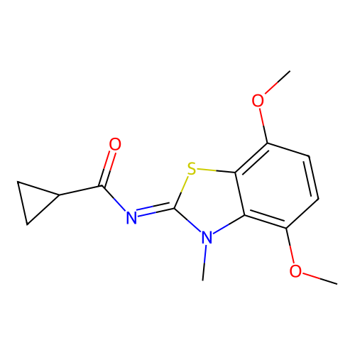 N-(4,7-dimethoxy-3-methyl-1,3-benzothiazol-2-ylidene)cyclopropanecarboxamide structure