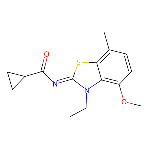 N-(3-ethyl-4-methoxy-7-methyl-1,3-benzothiazol-2-ylidene)cyclopropanecarboxamide structure