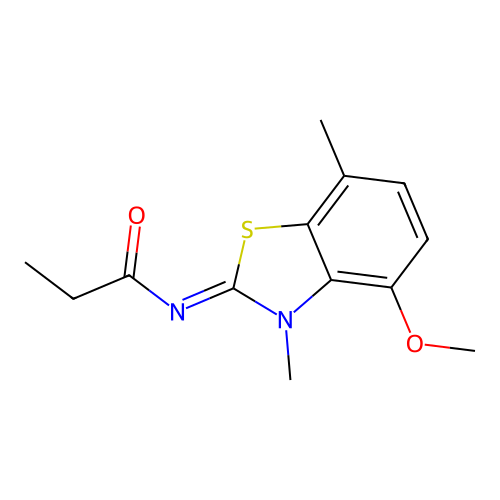 N-(4-methoxy-3,7-dimethyl-1,3-benzothiazol-2-ylidene)propanamide structure