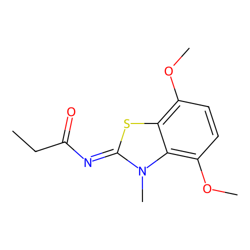N-(4,7-dimethoxy-3-methyl-1,3-benzothiazol-2-ylidene)propanamide structure