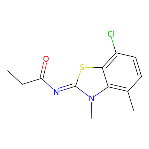 N-(7-chloro-3,4-dimethyl-1,3-benzothiazol-2-ylidene)propanamide structure
