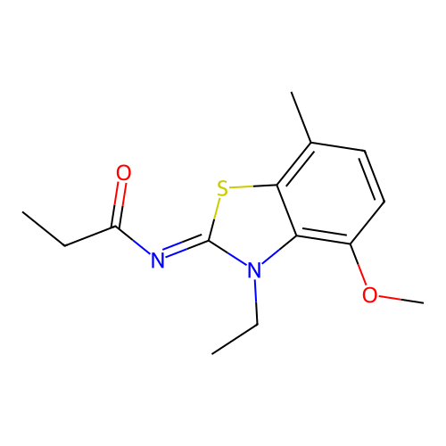 N-(3-ethyl-4-methoxy-7-methyl-1,3-benzothiazol-2-ylidene)propanamide structure