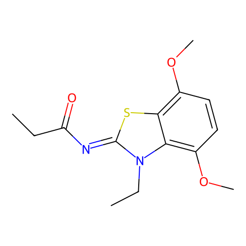 N-(3-ethyl-4,7-dimethoxy-1,3-benzothiazol-2-ylidene)propanamide structure