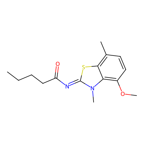 N-(4-methoxy-3,7-dimethyl-1,3-benzothiazol-2-ylidene)pentanamide structure