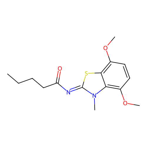 N-(4,7-dimethoxy-3-methyl-1,3-benzothiazol-2-ylidene)pentanamide structure