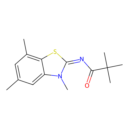 2,2-dimethyl-N-[(2Z)-3,5,7-trimethyl-2,3-dihydro-1,3-benzothiazol-2-ylidene]propanamide structure