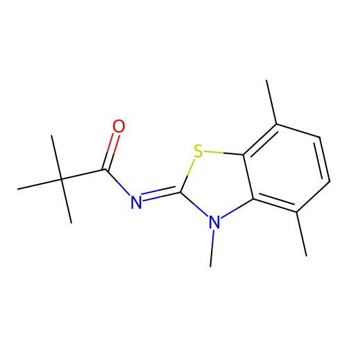 2,2-dimethyl-N-[(2Z)-3,4,7-trimethyl-2,3-dihydro-1,3-benzothiazol-2-ylidene]propanamide structure