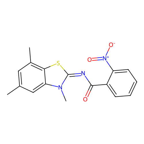2-nitro-N-(3,5,7-trimethyl-1,3-benzothiazol-2-ylidene)benzamide structure