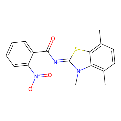 2-nitro-N-(3,4,7-trimethyl-1,3-benzothiazol-2-ylidene)benzamide structure