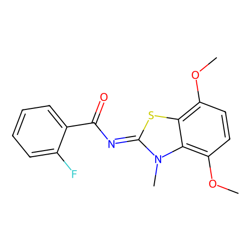 N-(4,7-dimethoxy-3-methyl-1,3-benzothiazol-2-ylidene)-2-fluorobenzamide structure