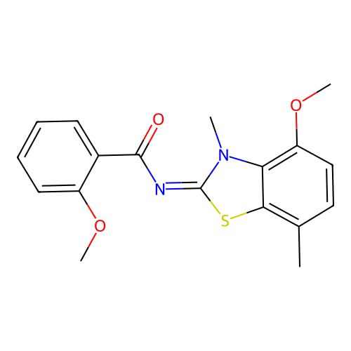 2-methoxy-N-(4-methoxy-3,7-dimethyl-1,3-benzothiazol-2-ylidene)benzamide structure