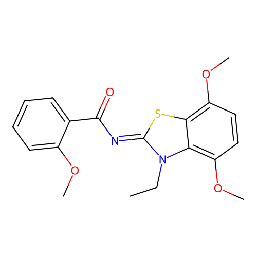 N-(3-ethyl-4,7-dimethoxy-1,3-benzothiazol-2-ylidene)-2-methoxybenzamide structure