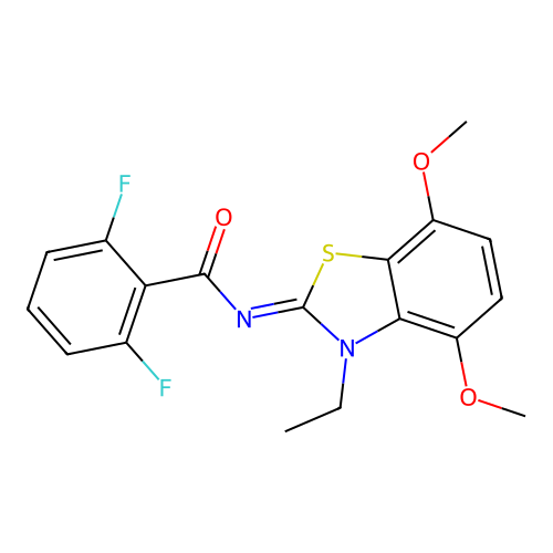 N-(3-ethyl-4,7-dimethoxy-1,3-benzothiazol-2-ylidene)-2,6-difluorobenzamide structure