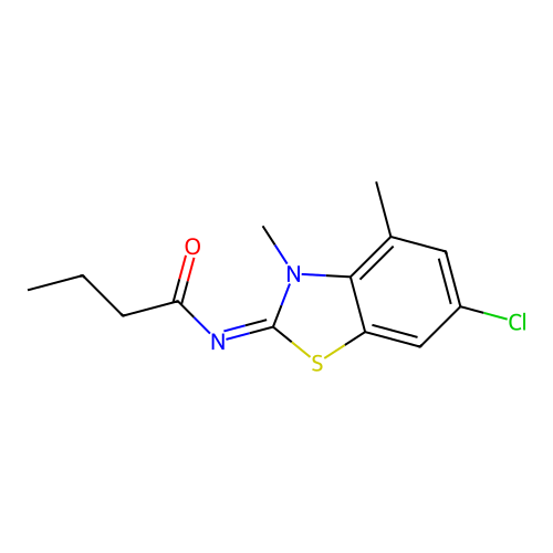 N-(6-chloro-3,4-dimethyl-1,3-benzothiazol-2-ylidene)butanamide structure