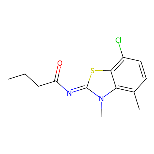 N-(7-chloro-3,4-dimethyl-1,3-benzothiazol-2-ylidene)butanamide structure