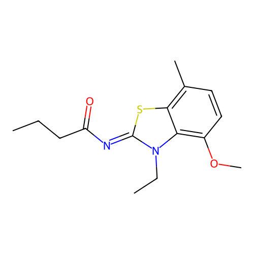N-(3-ethyl-4-methoxy-7-methyl-1,3-benzothiazol-2-ylidene)butanamide structure