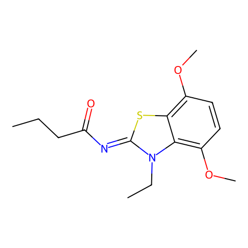 N-(3-ethyl-4,7-dimethoxy-1,3-benzothiazol-2-ylidene)butanamide structure