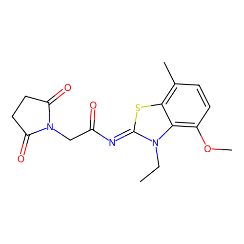 2-(2,5-dioxopyrrolidin-1-yl)-N-[(2Z)-3-ethyl-4-methoxy-7-methyl-2,3-dihydro-1,3-benzothiazol-2-ylidene]acetamide structure