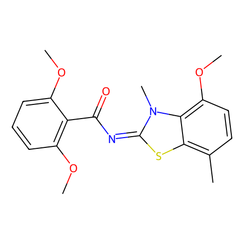2,6-dimethoxy-N-(4-methoxy-3,7-dimethyl-1,3-benzothiazol-2-ylidene)benzamide structure