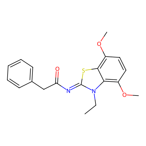 N-(3-ethyl-4,7-dimethoxy-1,3-benzothiazol-2-ylidene)-2-phenylacetamide structure
