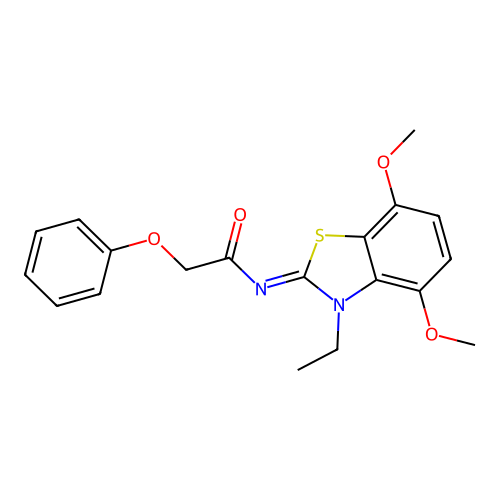 N-(3-ethyl-4,7-dimethoxy-1,3-benzothiazol-2-ylidene)-2-phenoxyacetamide structure