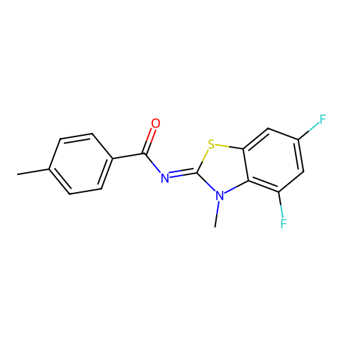N-(4,6-difluoro-3-methyl-1,3-benzothiazol-2-ylidene)-4-methylbenzamide structure