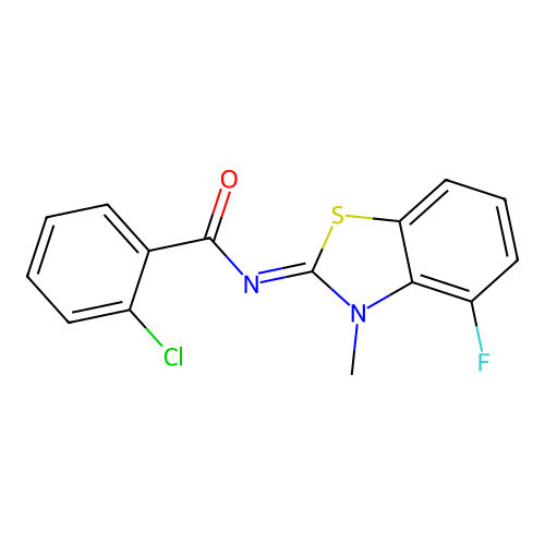 2-chloro-N-(4-fluoro-3-methyl-1,3-benzothiazol-2-ylidene)benzamide structure