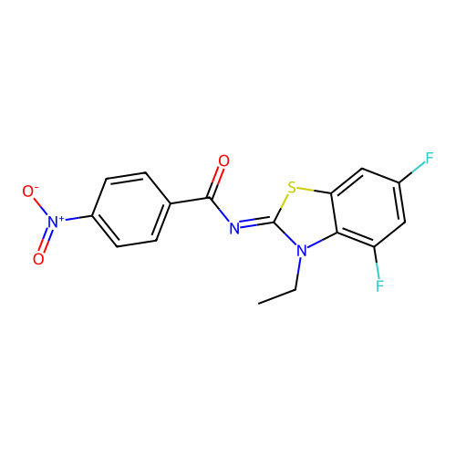 N-(3-ethyl-4,6-difluoro-1,3-benzothiazol-2-ylidene)-4-nitrobenzamide structure