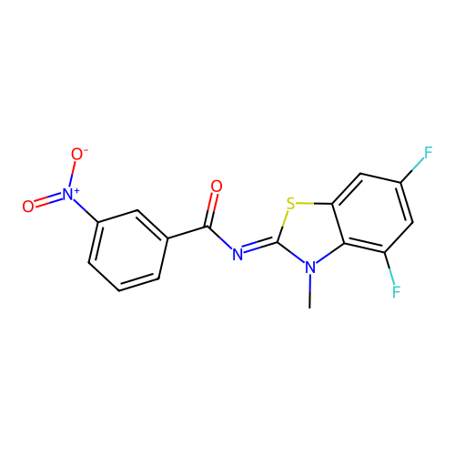 N-(4,6-difluoro-3-methyl-1,3-benzothiazol-2-ylidene)-3-nitrobenzamide structure