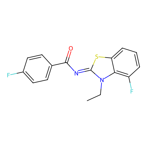 N-(3-ethyl-4-fluoro-1,3-benzothiazol-2-ylidene)-4-fluorobenzamide structure