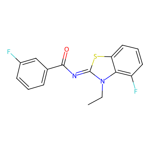 N-(3-ethyl-4-fluoro-1,3-benzothiazol-2-ylidene)-3-fluorobenzamide structure