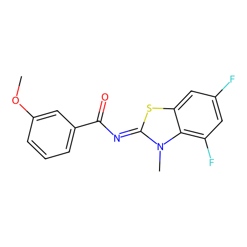 N-(4,6-difluoro-3-methyl-1,3-benzothiazol-2-ylidene)-3-methoxybenzamide structure