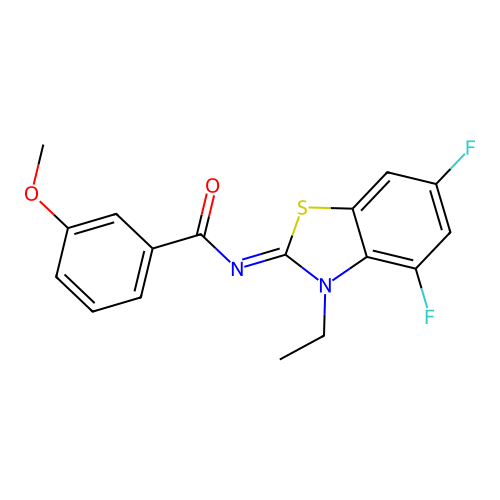 N-(3-ethyl-4,6-difluoro-1,3-benzothiazol-2-ylidene)-3-methoxybenzamide structure