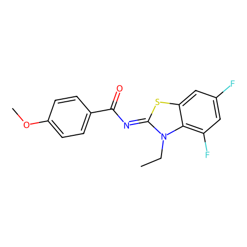 N-(3-ethyl-4,6-difluoro-1,3-benzothiazol-2-ylidene)-4-methoxybenzamide structure