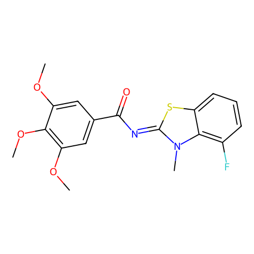 N-(4-fluoro-3-methyl-1,3-benzothiazol-2-ylidene)-3,4,5-trimethoxybenzamide structure