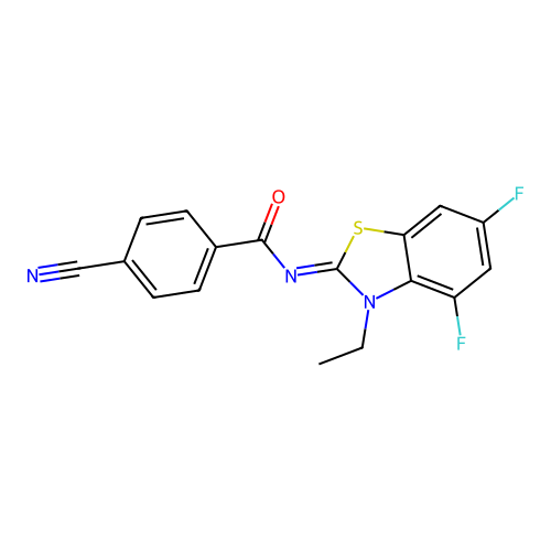 4-cyano-N-(3-ethyl-4,6-difluoro-1,3-benzothiazol-2-ylidene)benzamide structure