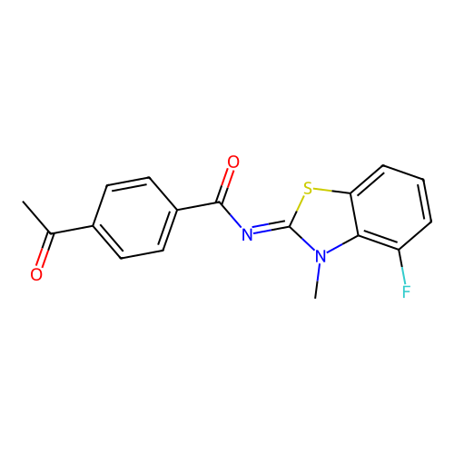 4-acetyl-N-(4-fluoro-3-methyl-1,3-benzothiazol-2-ylidene)benzamide structure