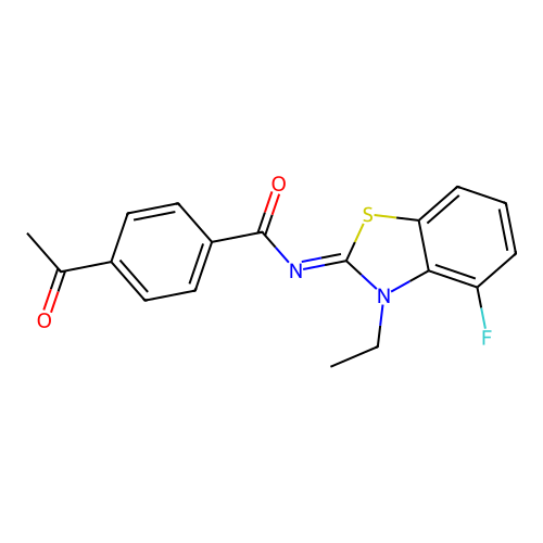 4-acetyl-N-(3-ethyl-4-fluoro-1,3-benzothiazol-2-ylidene)benzamide structure