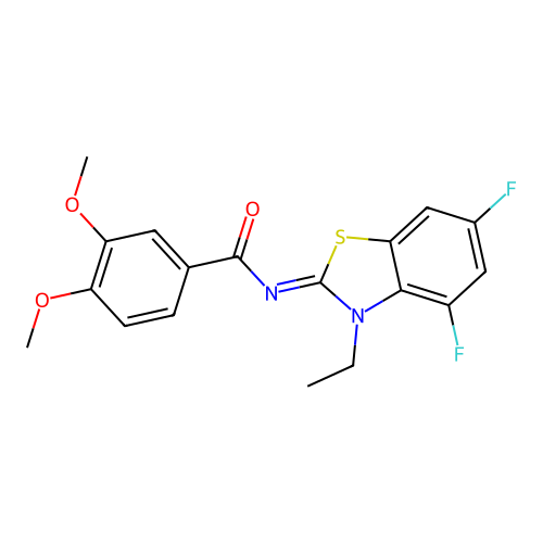 N-(3-ethyl-4,6-difluoro-1,3-benzothiazol-2-ylidene)-3,4-dimethoxybenzamide structure