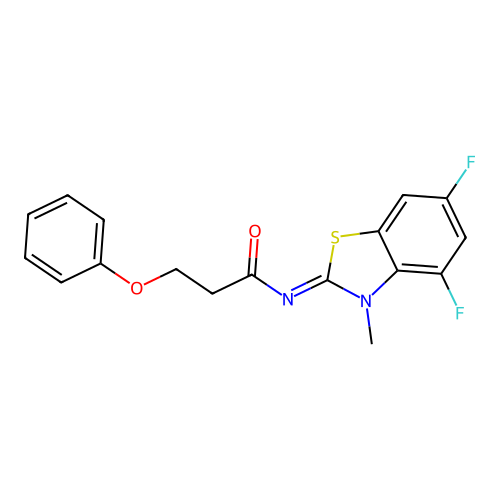 N-(4,6-difluoro-3-methyl-1,3-benzothiazol-2-ylidene)-3-phenoxypropanamide structure